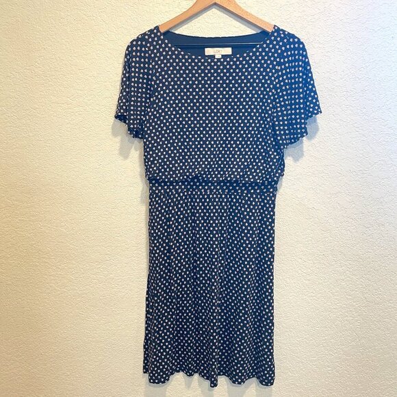 LOFT Blue and Pink Patterened Short Sleeve Mid Length Dress Size Small - Picture 1 of 5